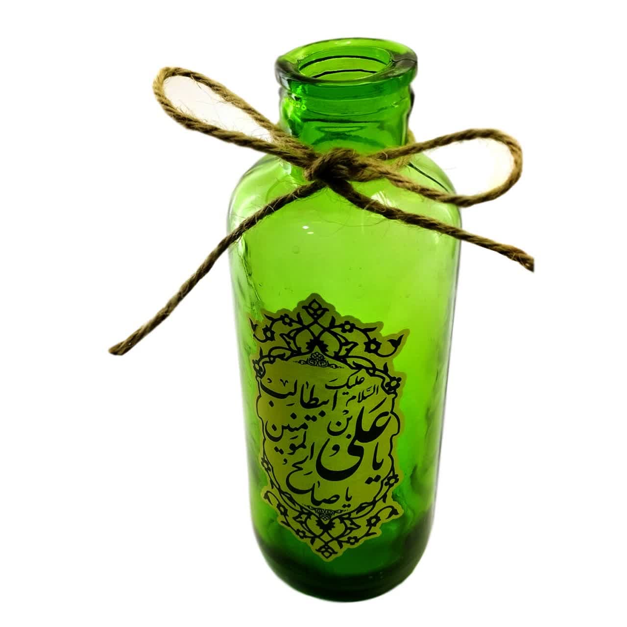 گلدان شیشه ای برلیان مذهبی رنگ سبز طرح های علوی مناسب عید غدیر قطر6 ارتفاع18 سانت کد 103464