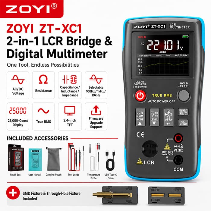 LCR متر و مولتی متر دیجیتال ZOYI مدل ZT-XC1 — تصویر ۴