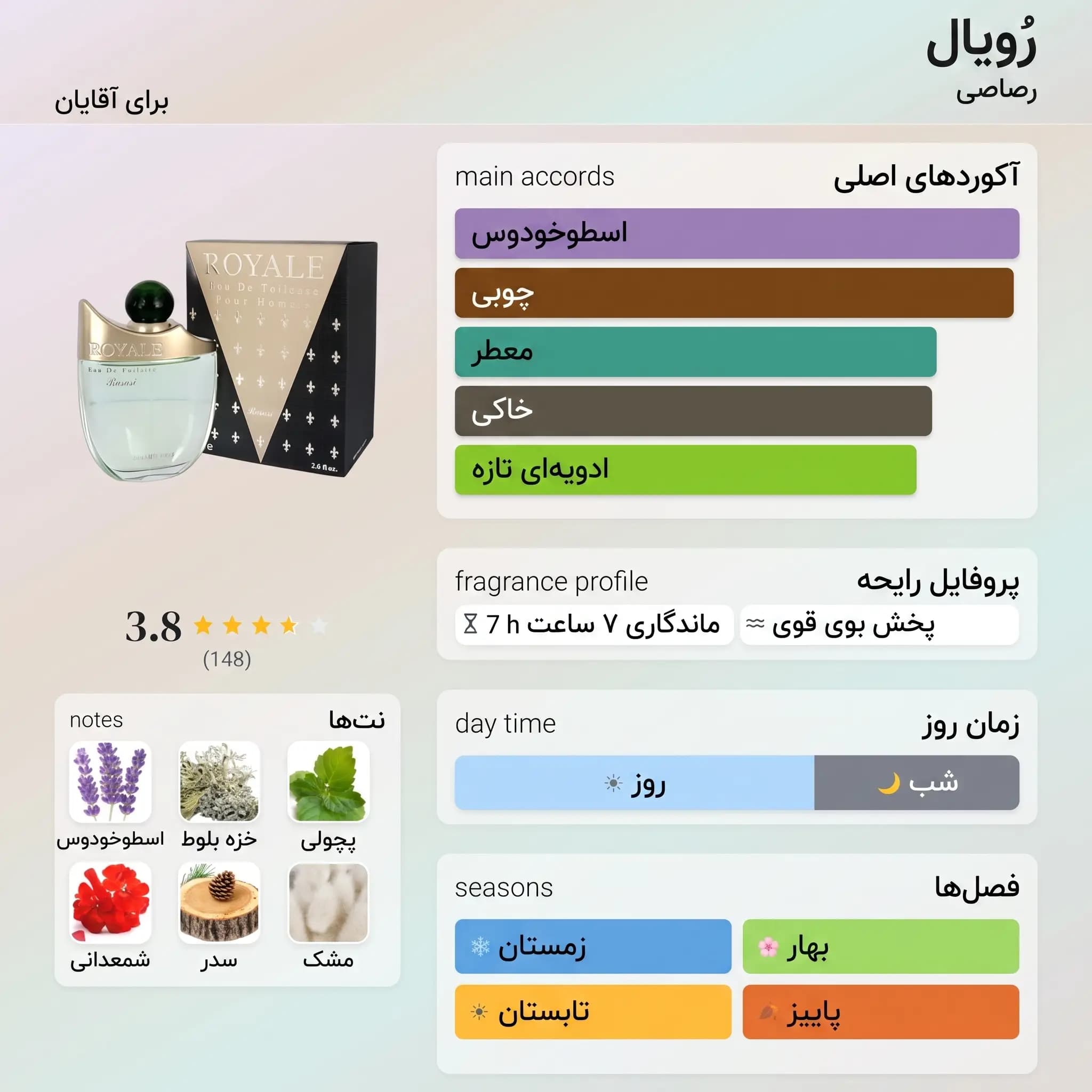 عطر ادکلن رصاصی رویال سبز مردانه اصل | Rasasi Royale — تصویر ۳
