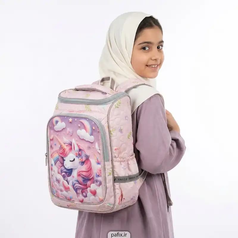 کوله پشتی صورتی طرح اسب تک شاخ (یونیکورن) کد 10269