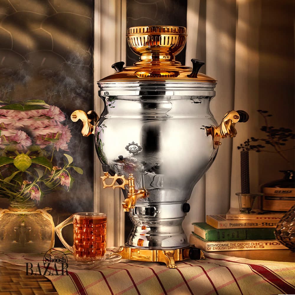 سماور گاز سوز 8.5 لیتری عالی نسب مدل ارس نفیس طلایی — تصویر ۲