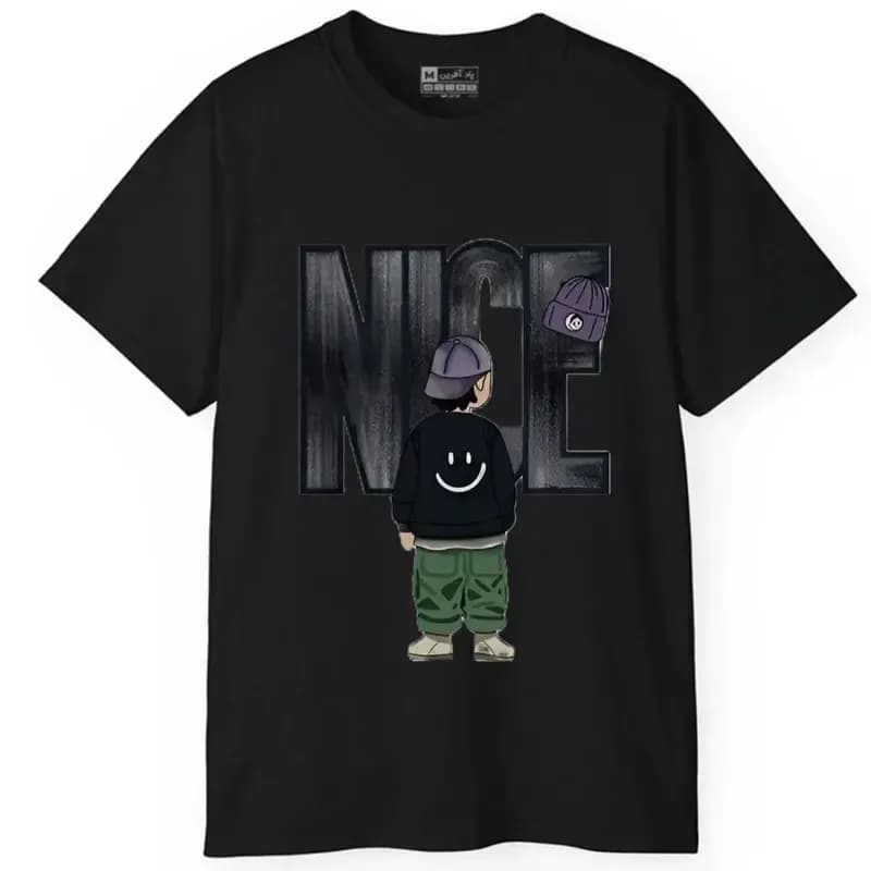 تیشرت آستین کوتاه مردانه مدل کلمه انگلیسی پسر رنگ مشکی سایز M L XL XXL