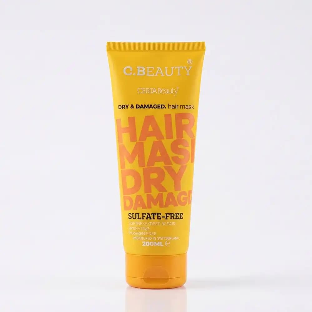 ماسک موی با آبکشی سریتا بیوتی (C BEAUTY) مناسب موی خشک و آسیب‌دیده Dry & Damaged زرد حجم 200 میلی لیتری