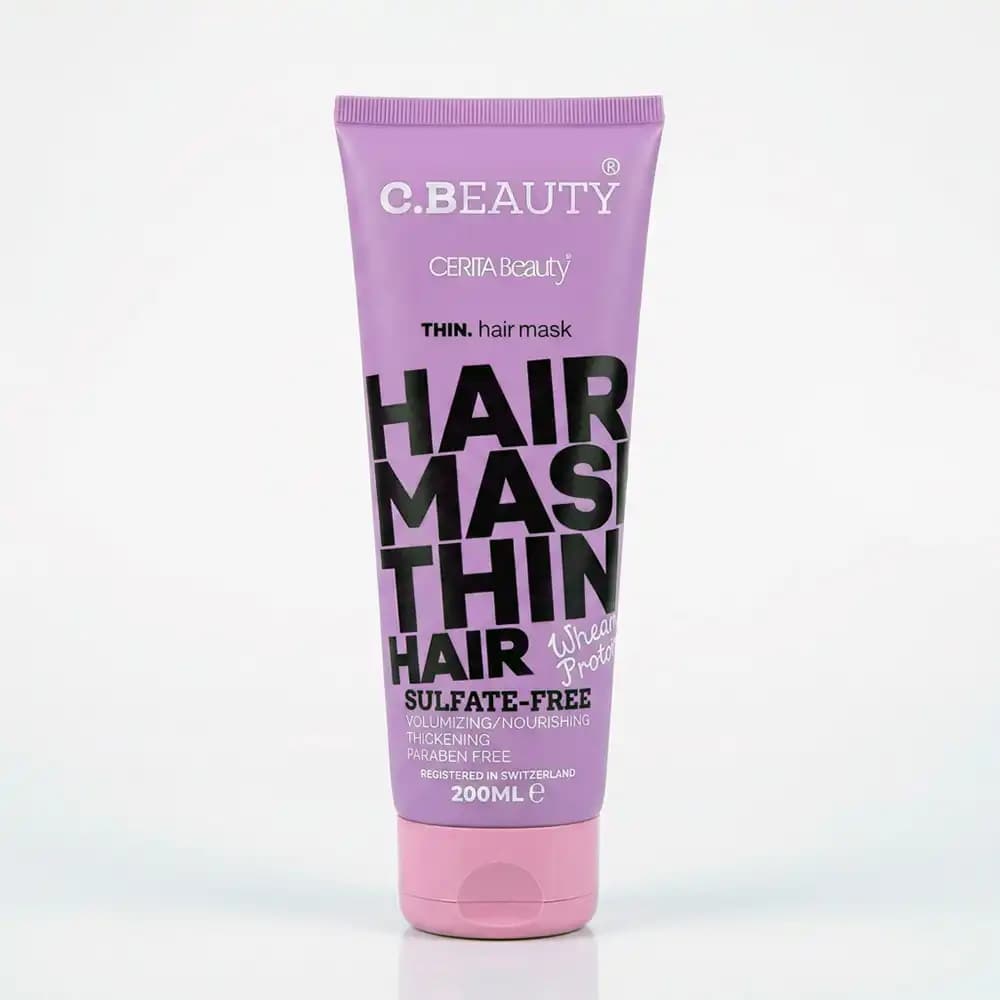 ماسک مو باآبکشی حجم دهنده و ضخیم کننده سریتا بیوتی (C BEAUTY) مخصوص موهای نازک و کمحجم (بدون سولفات) بنفش حجم 200 میلی لیتری