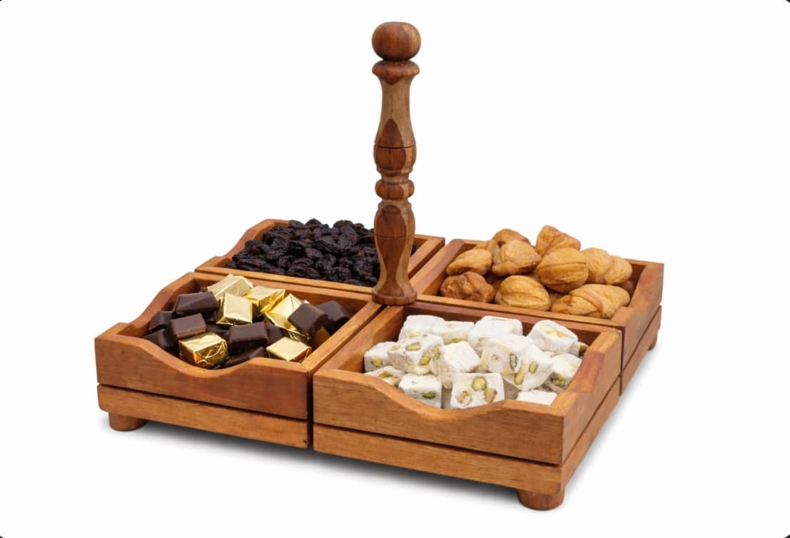  اردوخوری چوبی ۴ قسمتی دستساز | ظرف سرو چوب گردو با پوشش روغن گیاهی خوراکی