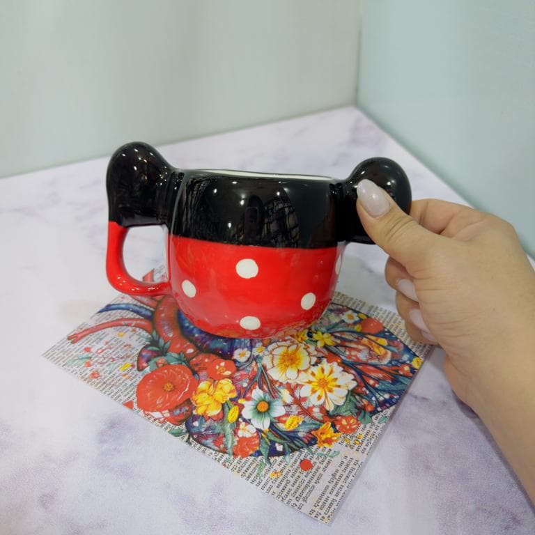 ماگ دست ساز طرح میکی و مینی صورت سفید کد 2058 — تصویر ۳