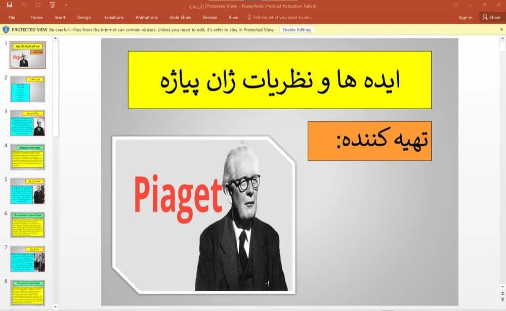 پاورپوینت ایده ها و نظریات ژان پیاژه به زبان انگلیسی و ترجمه فارسی