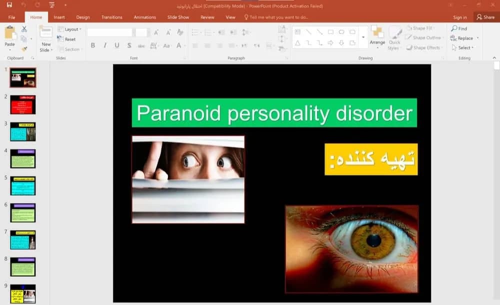 پاورپوینت اختلال شخصیت پارانوئید به زبان انگلیسی و ترجمه فارسی — تصویر ۲