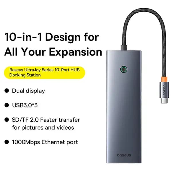 هاب تایپ سی 10 پورت فلزی بیسوس مدل Baseus BS-OH161 Metal Gleam 10-in-1 — تصویر ۸