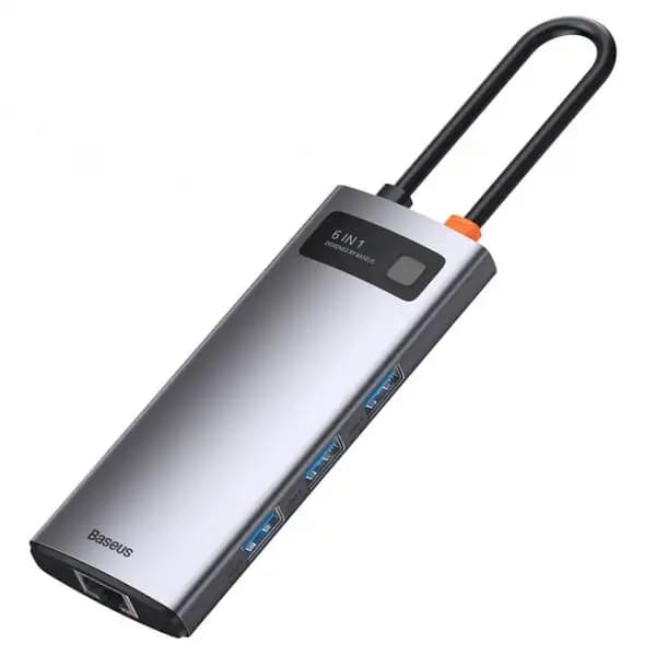 هاب 6 پورت 100 وات بیسوس مدل Baseus Metal Gleam 6 in 1 CAHUB-CW0G Multifunctional Type-C HUB 100W