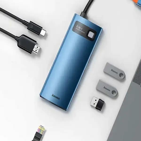 هاب 6 پورت 100 وات بیسوس مدل Baseus Metal Gleam 6 in 1 CAHUB-CW0G Multifunctional Type-C HUB 100W — تصویر ۶