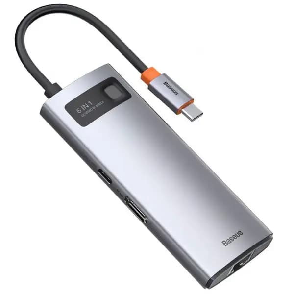 هاب 6 پورت 100 وات بیسوس مدل Baseus Metal Gleam 6 in 1 CAHUB-CW0G Multifunctional Type-C HUB 100W — تصویر ۳