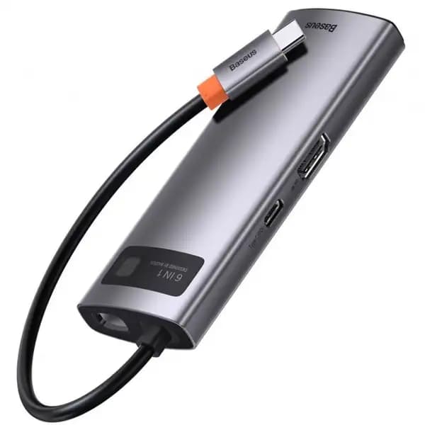 هاب 6 پورت 100 وات بیسوس مدل Baseus Metal Gleam 6 in 1 CAHUB-CW0G Multifunctional Type-C HUB 100W — تصویر ۲