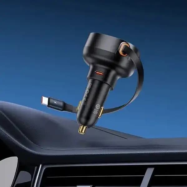 شارژر فندکی 60 وات بیسوس مدل Baseus Enjoyment Pro Car Charger U+Retractable Type-C — تصویر ۸