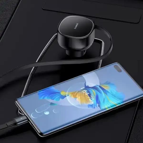 شارژر فندکی 60 وات بیسوس مدل Baseus Enjoyment Pro Car Charger U+Retractable Type-C — تصویر ۷
