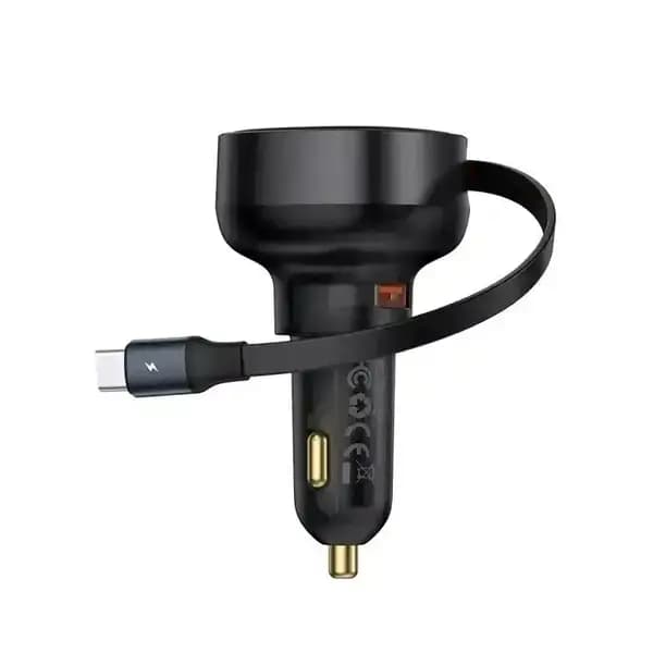شارژر فندکی 60 وات بیسوس مدل Baseus Enjoyment Pro Car Charger U+Retractable Type-C — تصویر ۲