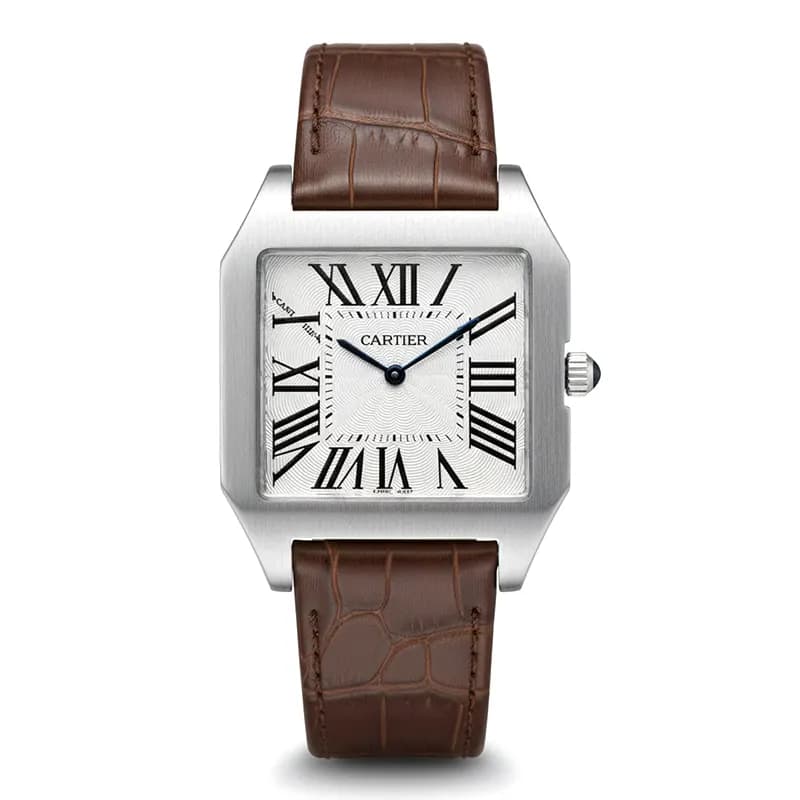 ساعت مچی مردانه کارتیر سانتوس Cartier santos نقره ای بند چرم