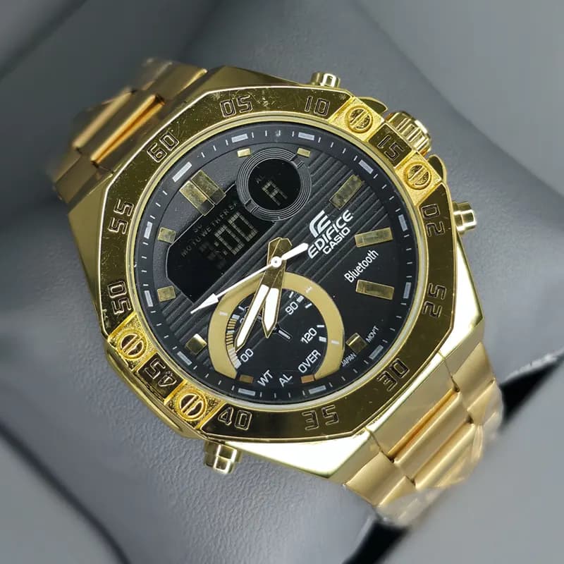 ساعت مچی مردانه کاسیو ادیفایس دو زمانه طلایی مشکی مدل WL3129G (دو موتوره) — تصویر ۸