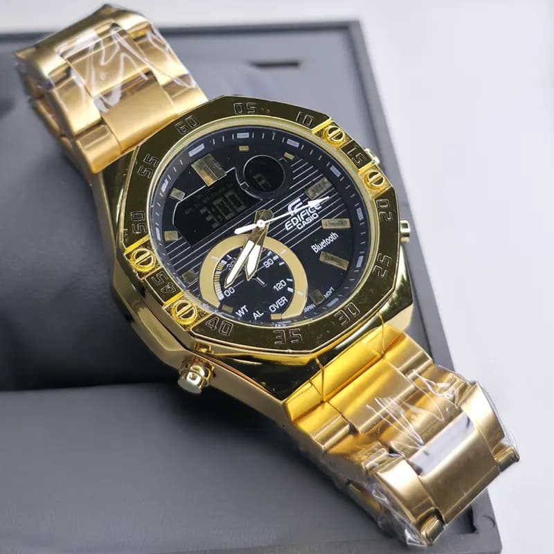 ساعت مچی مردانه کاسیو ادیفایس دو زمانه طلایی مشکی مدل WL3129G (دو موتوره) — تصویر ۵