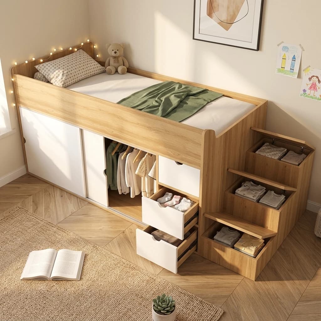 تخت خواب یک نفره کمددار البرز مبلمان فرنا مدل 1144160