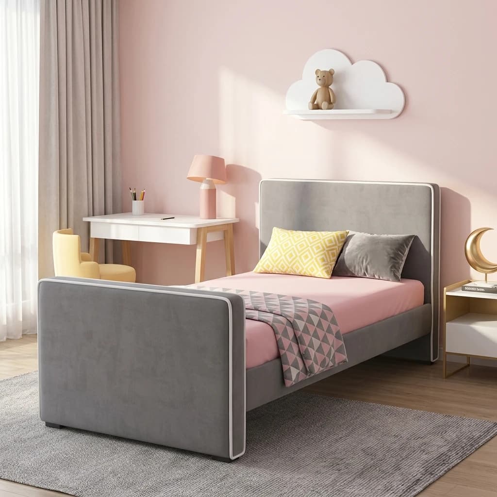 تخت خواب دخترانه پارچه ای رامش مبلمان فرنا مدل 1144117