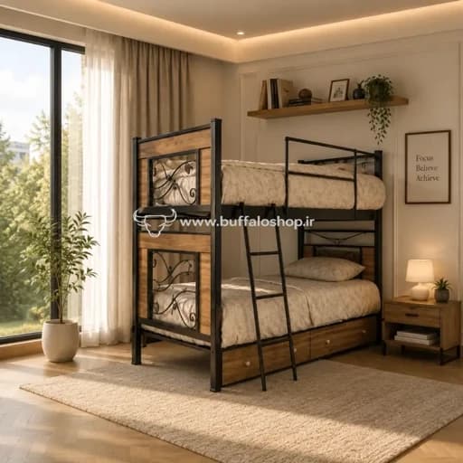 تخت خواب دو طبقه فلزی مدل ملودی مبلمان فرنا مدل 1144085