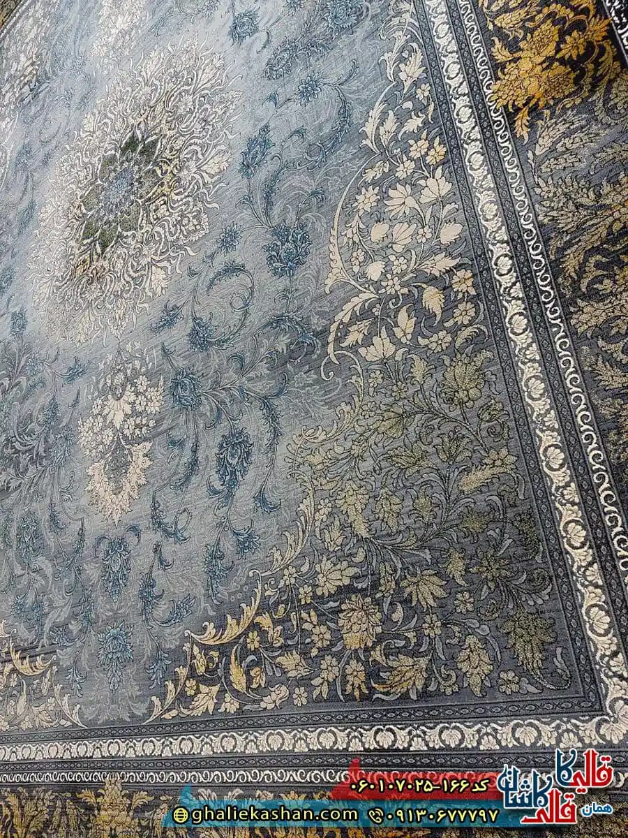 فرش 700 شانه طرح پالاس رنگ آبی دودی کاشان — تصویر ۴