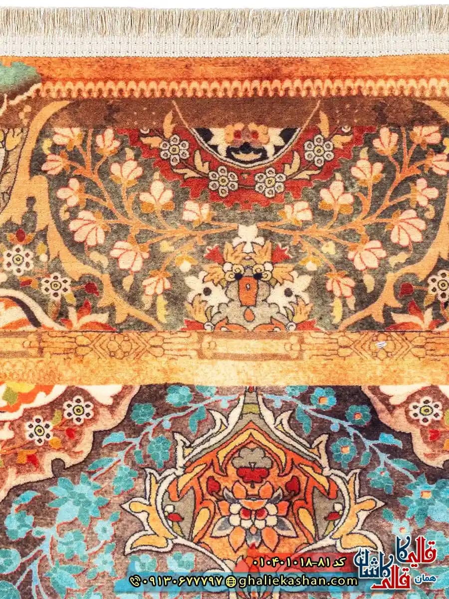 فرش 1000 شانه طرح کاساندرا زمینه سبز دریایی کاشان — تصویر ۳