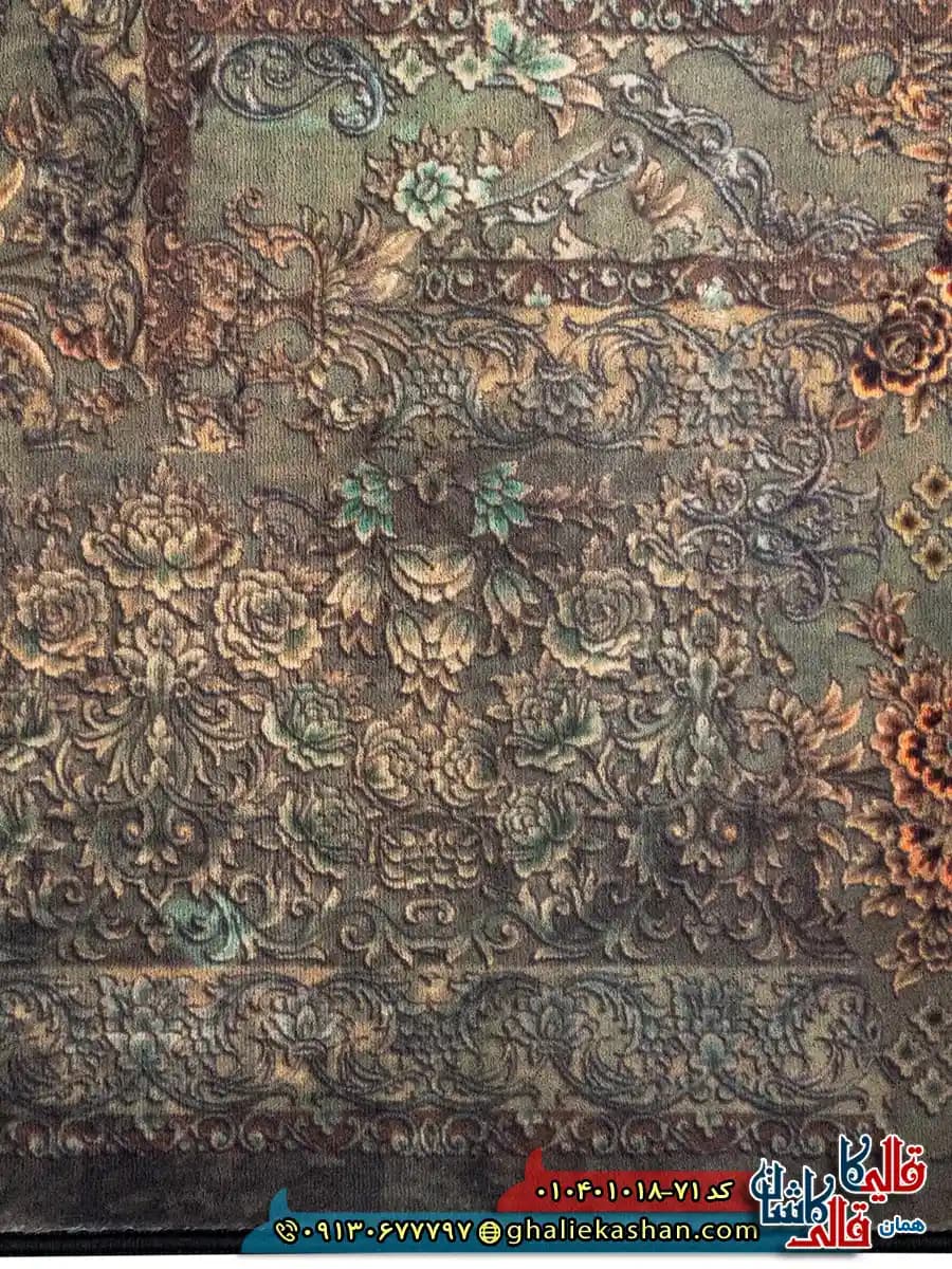 فرش 1000 شانه طرح طاق امیری چهل بند زمینه سبز سدری کاشان — تصویر ۴