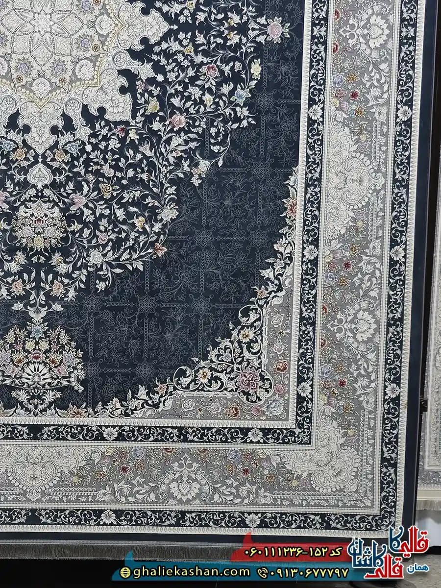 فرش 1200 شانه خشتی طرح دلبر رنگ طوسی دودی گل برجسته کاشان — تصویر ۳