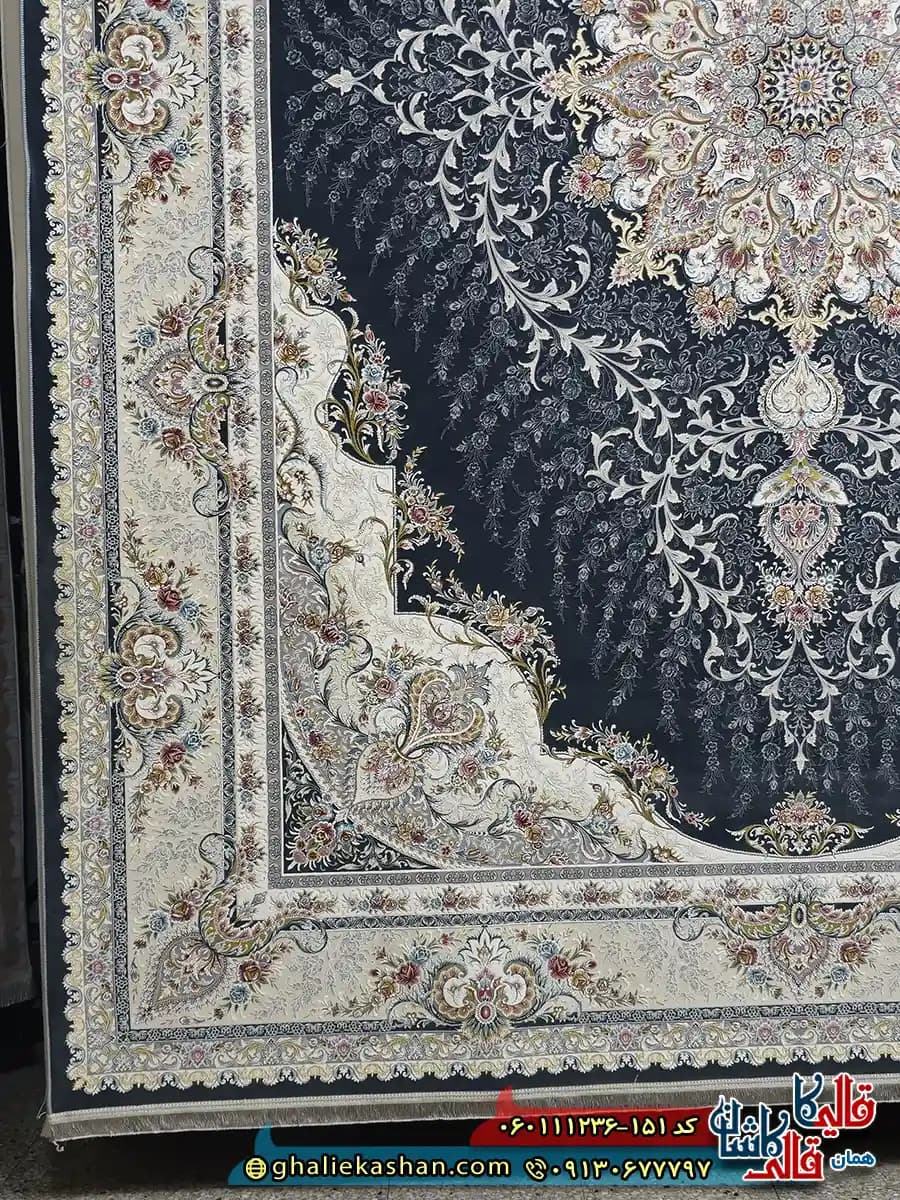 فرش 1200 شانه طرح حدیث رنگ طوسی دودی گل برجسته کاشان — تصویر ۳