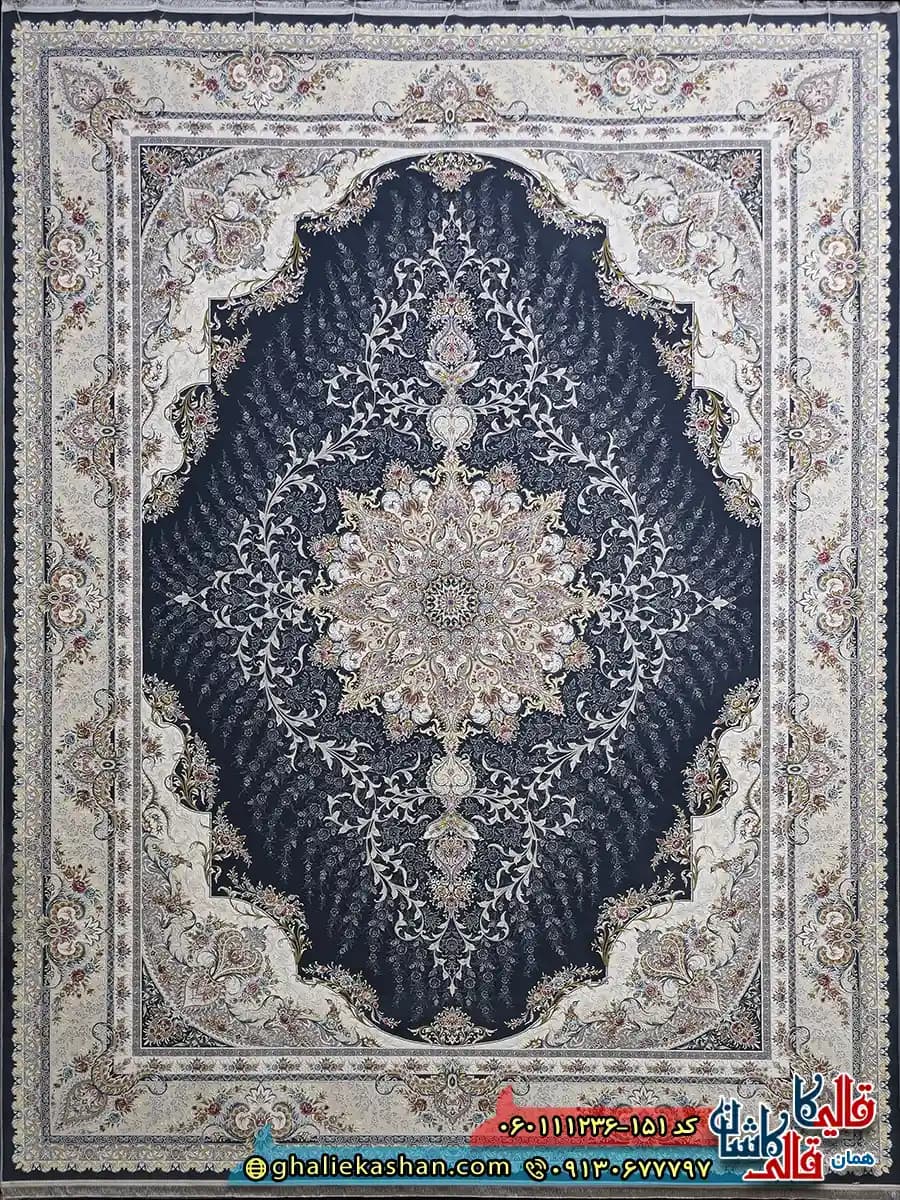 فرش 1200 شانه طرح حدیث رنگ طوسی دودی گل برجسته کاشان — تصویر ۲