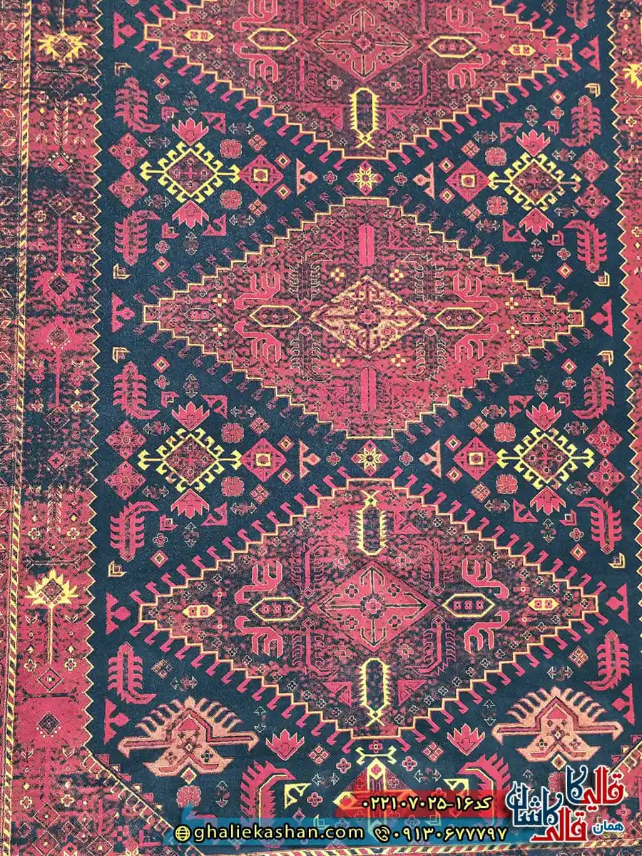 فرش سنتی 700 شانه طرح نیکی رنگ سرمه ای کاشان — تصویر ۴