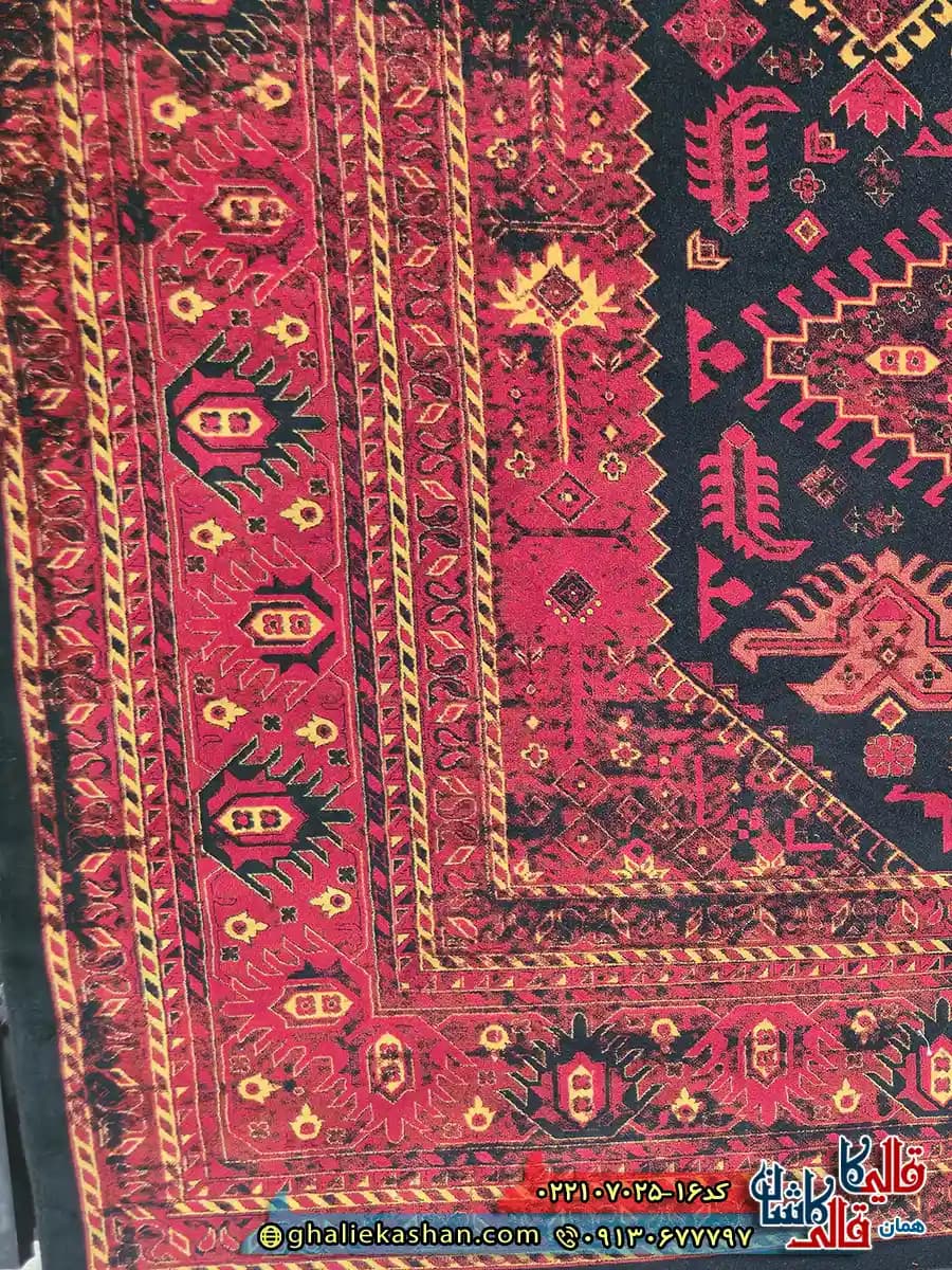 فرش سنتی 700 شانه طرح نیکی رنگ سرمه ای کاشان — تصویر ۳