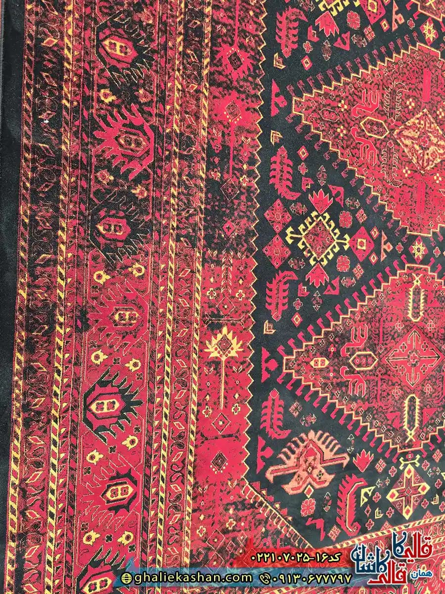 فرش سنتی 700 شانه طرح نیکی رنگ سرمه ای کاشان — تصویر ۵