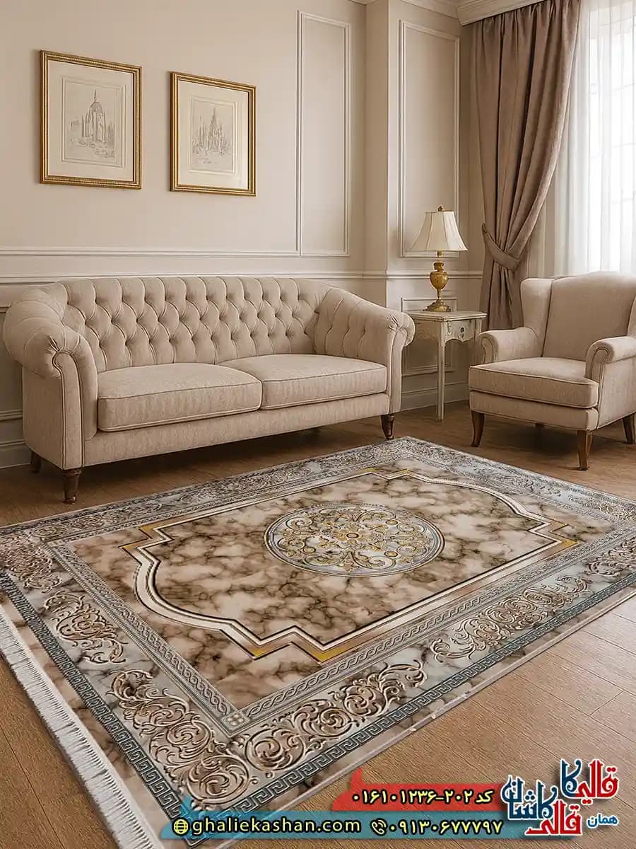فرش 1200 شانه طرح مدوسا رنگ بژ کاشان