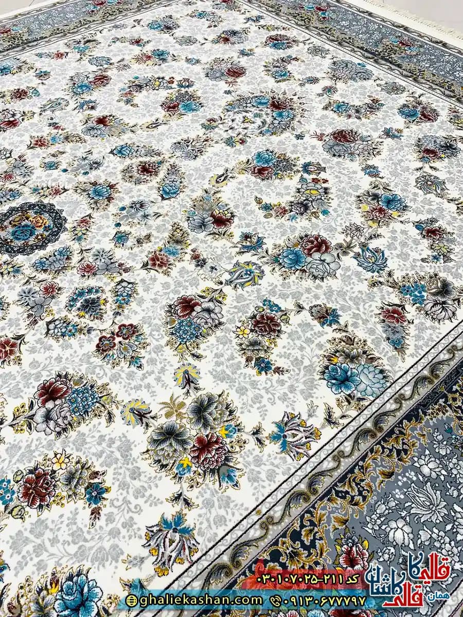 فرش 700 شانه طرح افشان گل آرا رنگ کرم کاشان — تصویر ۳