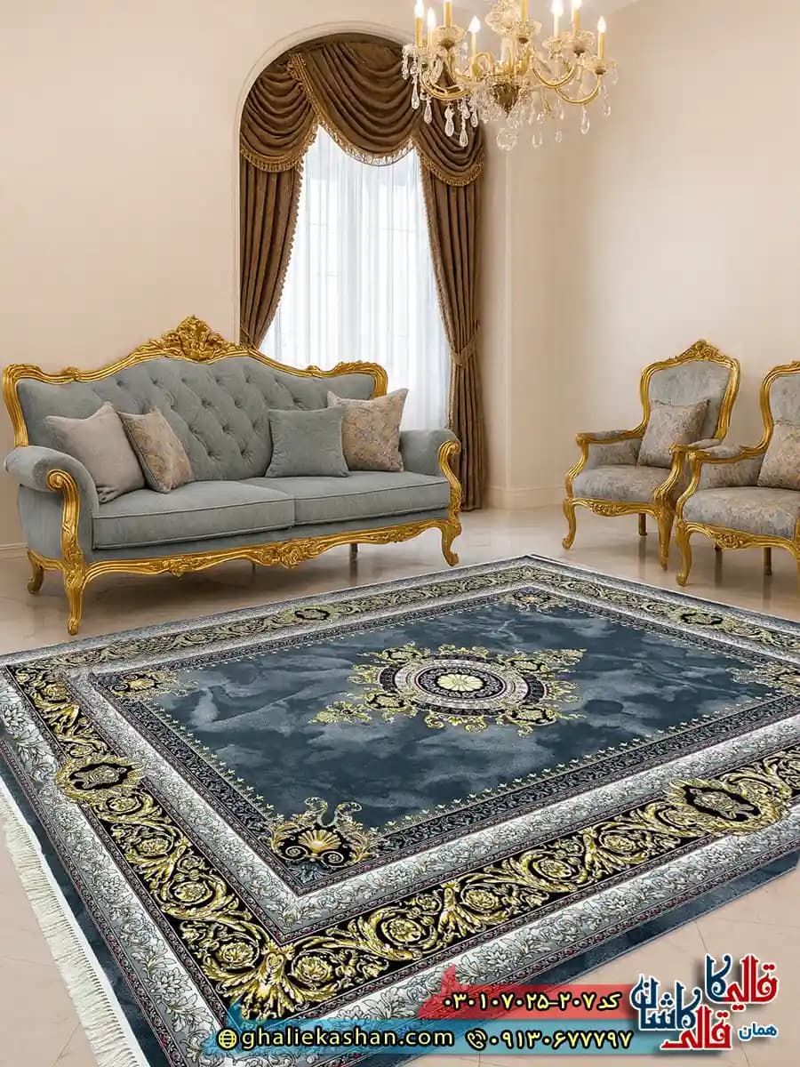 فرش 700 شانه طرح ژینوس رنگ طوسی دودی کاشان