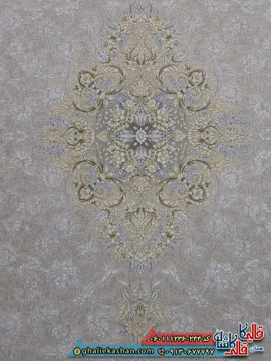 فرش طلاکوب 1200 شانه طرح رایان رنگ کرم گل برجسته کاشان — تصویر ۴