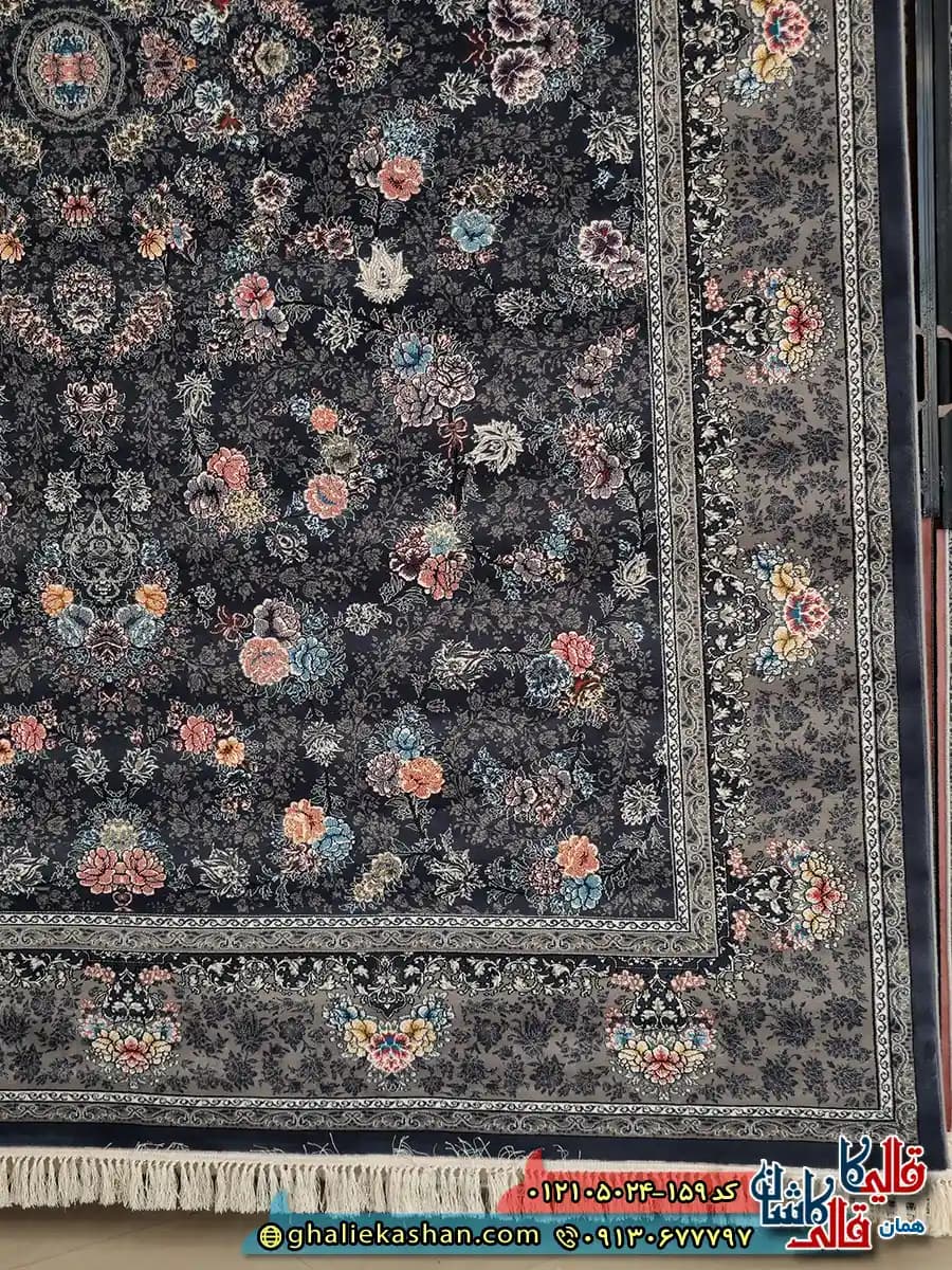 فرش طرح 700 شانه طرح افشان سارگل رنگ طوسی دودی کاشان — تصویر ۳