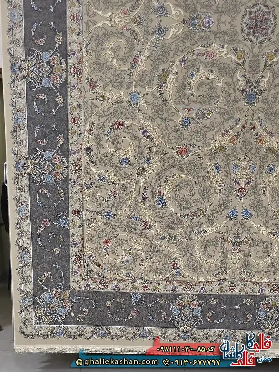 فرش 1000 شانه طرح افشان پارادیس رنگ بژ گل برجسته کاشان — تصویر ۳