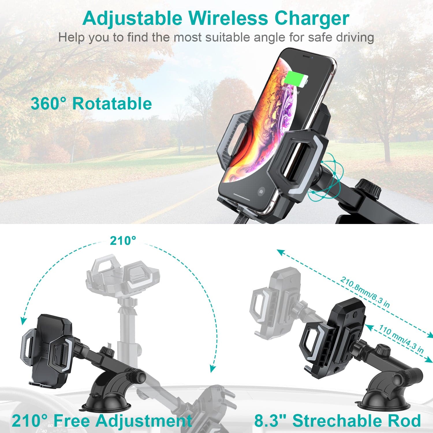 هولدر وایرلس CHOETECH چویتِک 10 وات شارژ سریع مدل T521-S — تصویر ۲
