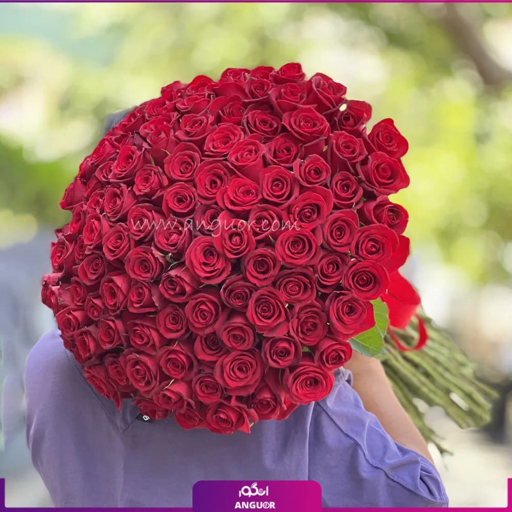 دسته گل رز قرمز لاکچری (105شاخه) — تصویر ۲