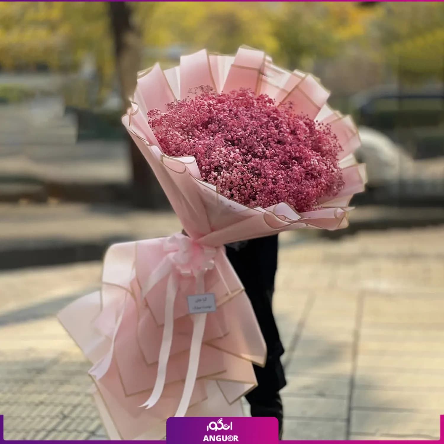 دسته گل قدی ژیپسوفیلا صورتی، رمانتیک و لطیف