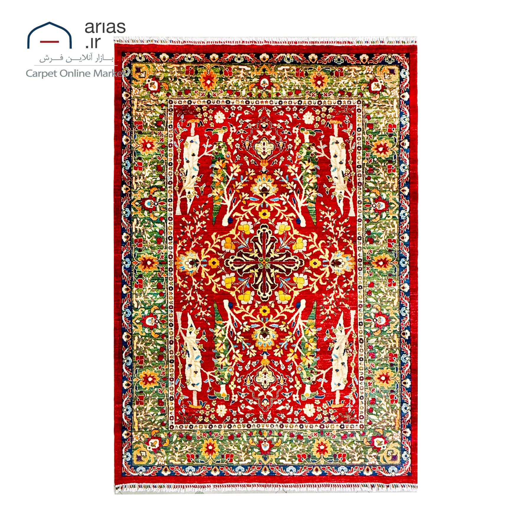 فرش دستباف 6 متری نقشه درختی پشم دستریس زمینه لاکی بافت افغان کد D07171A