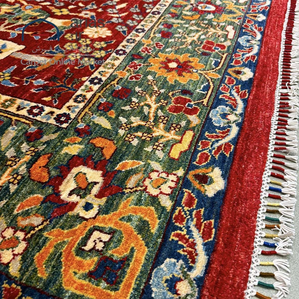 فرش دستباف 6 متری نقشه درختی پشم دستریس زمینه لاکی بافت افغان کد D07171A — تصویر ۵