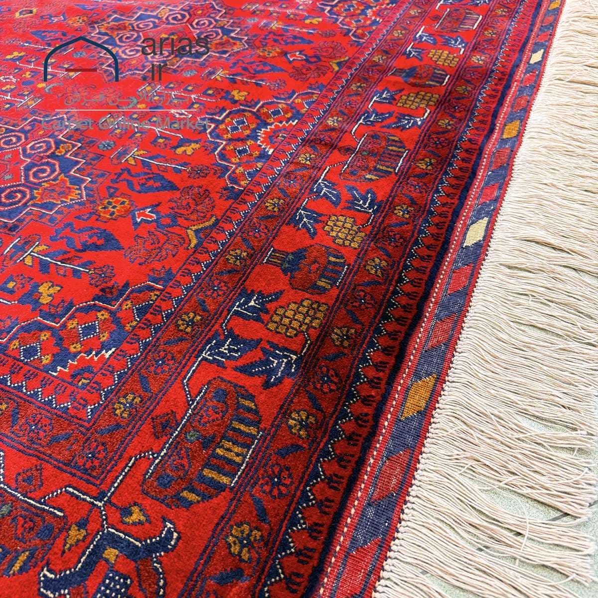 فرش دستباف 4 متری نقشه خانمحمدی کرک مرینوس زمینه لاکی بافت افغان کد D07169A — تصویر ۶