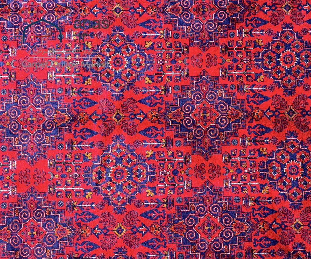 فرش دستباف 4 متری نقشه خانمحمدی کرک مرینوس زمینه لاکی بافت افغان کد D07169A — تصویر ۵
