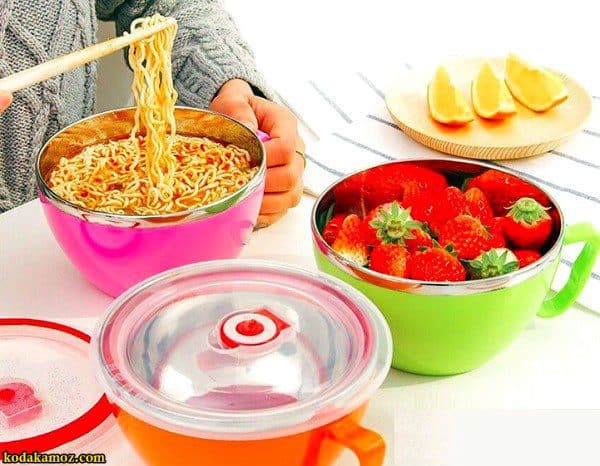 ظرف غذا گرد استیل دسته دار