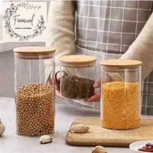 بانکه بلور با درب چوبی سایز یک دو